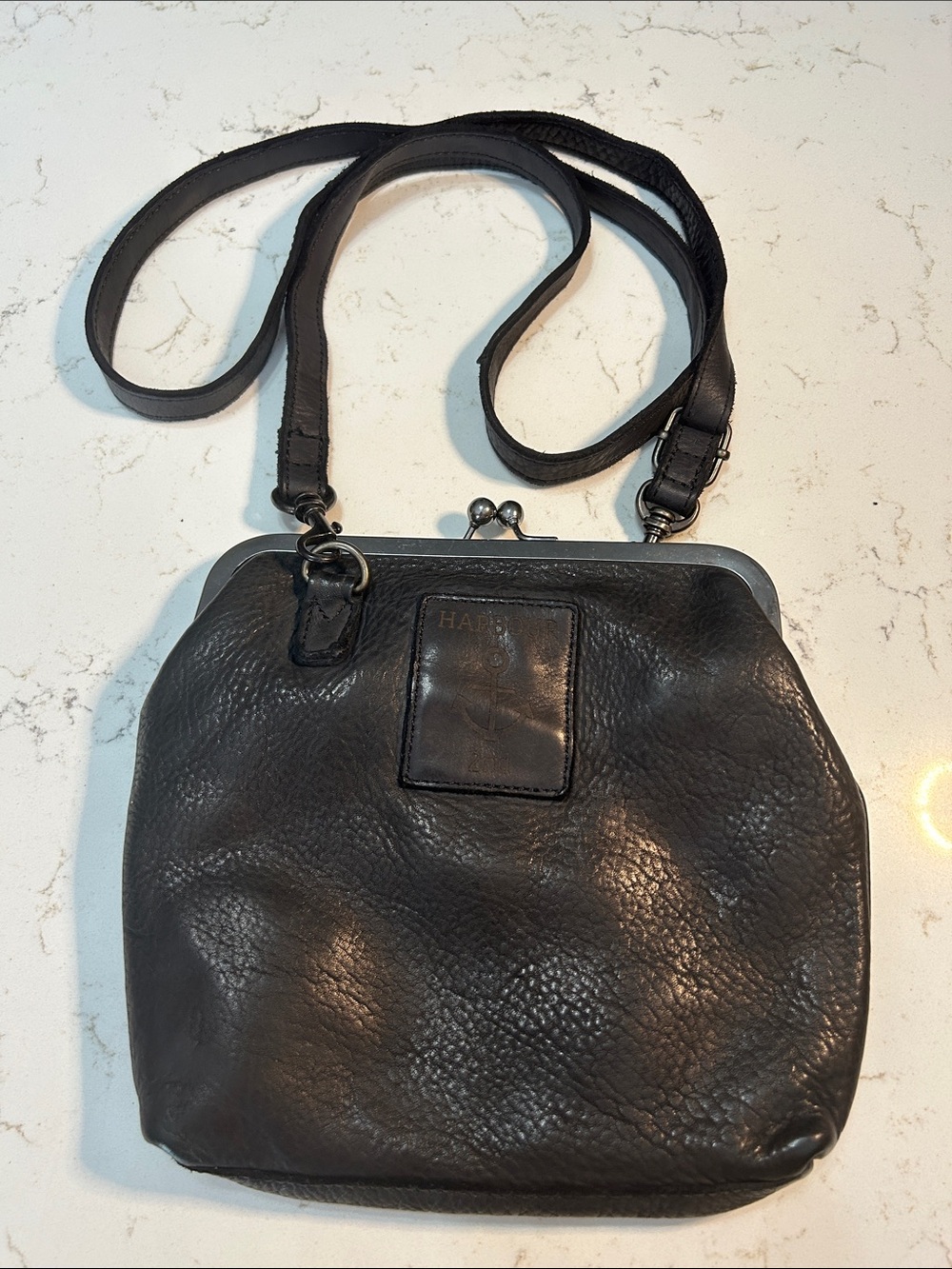 Harbour 2nd Black Leather Kisslock Crossbody Bag